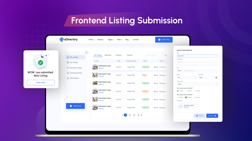 Frontend listing submissions