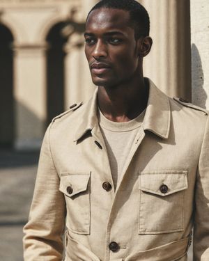 Beige Field Jacket with T-Shirt