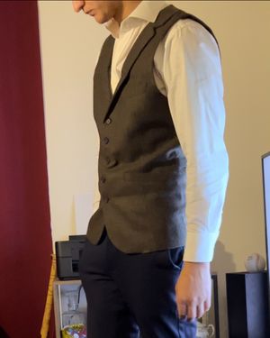 Brown Flannel Waistcoat with White Shirt