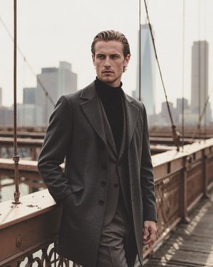 Charcoal Grey Overcoat with Grey Suit and Black Turtleneck
