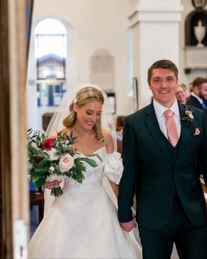 Emerald Green Suit with Pink Tie and Boutonniere