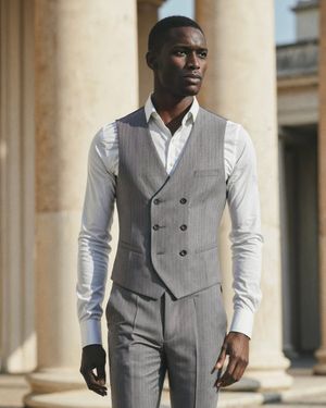 Gray Pinstripe Waistcoat with White Shirt