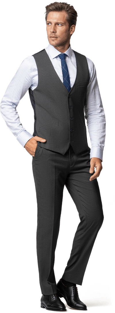 Charcoal gray pinstripe super 100s Wool Waistcoat