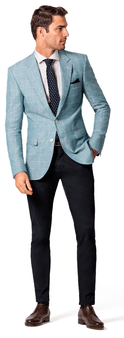 Blue Checkered Cotton-Linen Suit Jacket