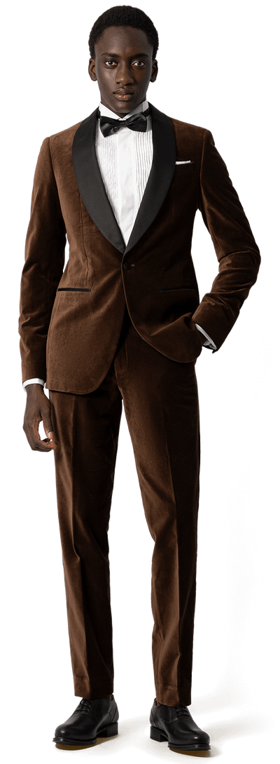 Chocolate brown velvet Tuxedo with black lapel