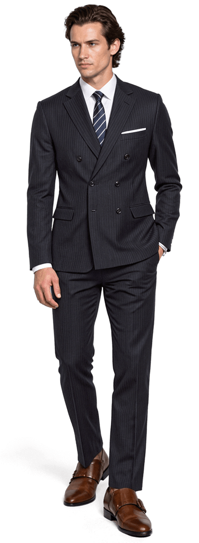 Loro Piana navy blue pinstripe stretch Pure wool double-breasted 3 piece Suit