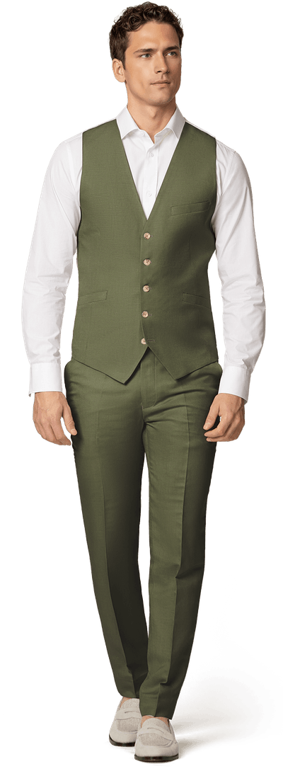 Sage green linen 5-buttons Waistcoat