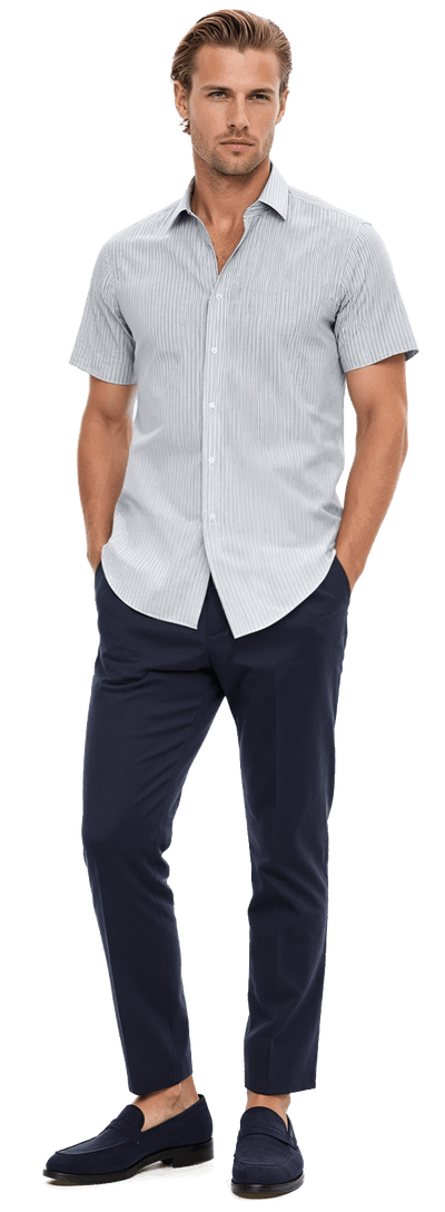 Breathable pinstripe short sleeve poplin Shirt