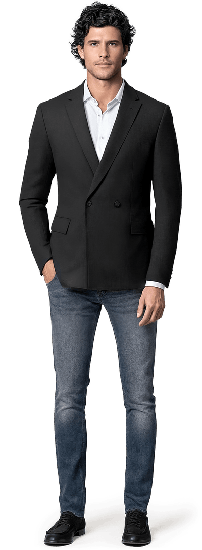 Black super 100s Pure wool double breasted unlined Jacket