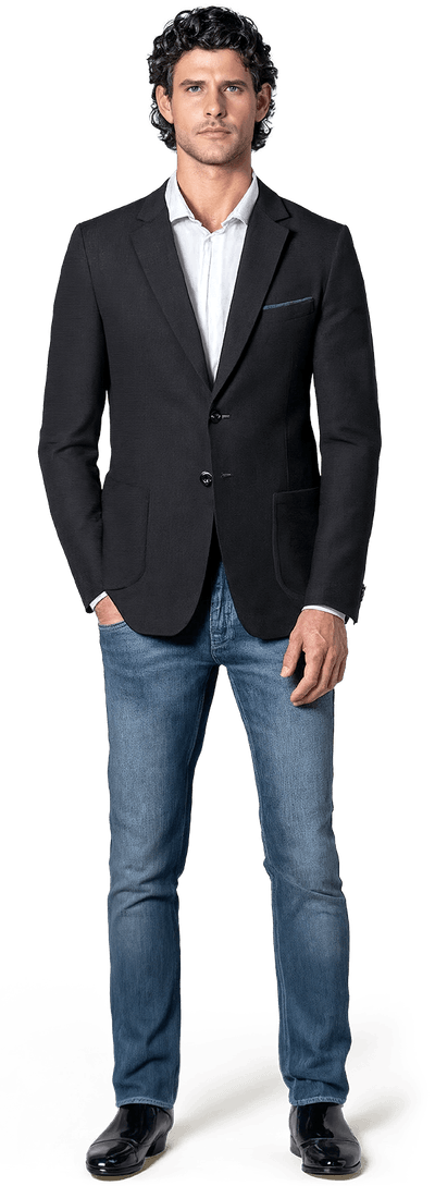 Black water-resistant slim fit unlined Blazer with handkerchief