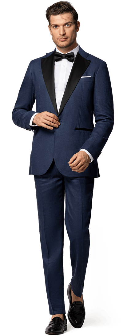 Navy blue linen Tuxedo with black lapel