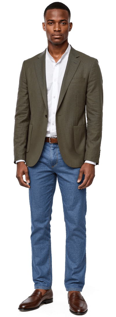 Olive green breathable stretch cotton-linen Suit Jacket with patched pockets