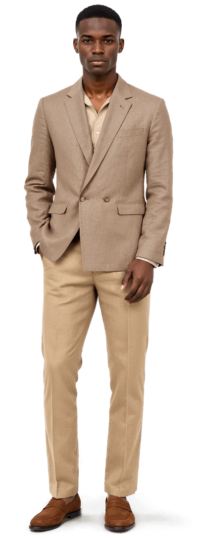 Sand breathable stretch linen-cotton double-breasted Blazer