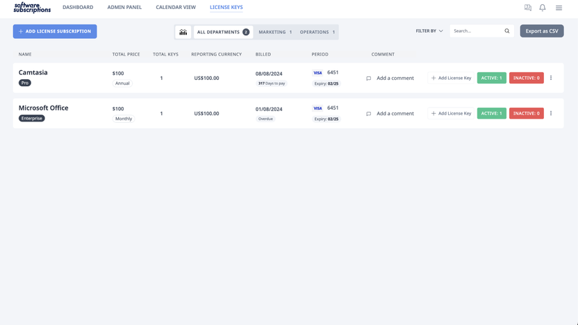 Manage license keys