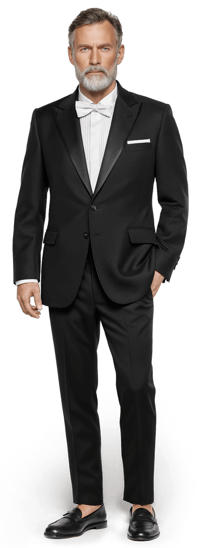 Black stretch Tuxedo with pocket square & wide lapel