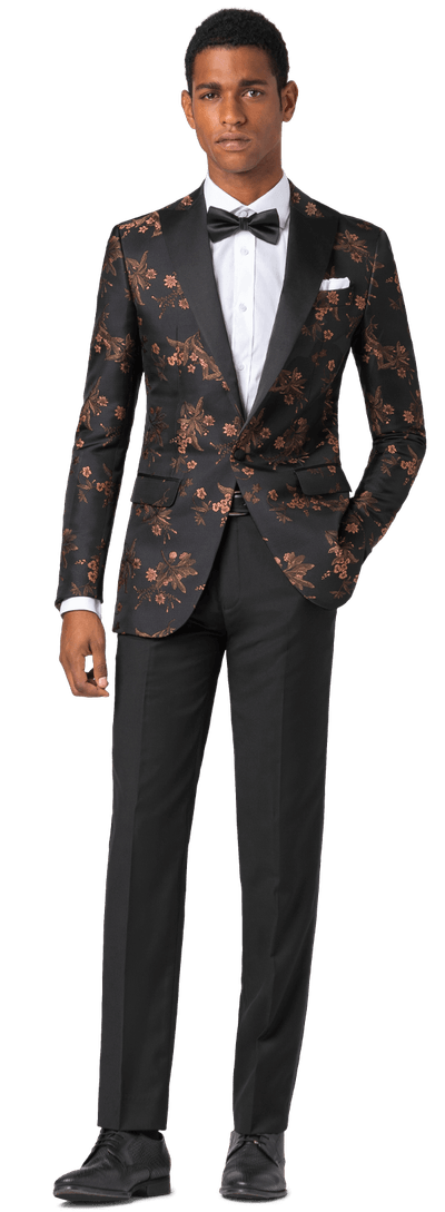 Black floral jacquard Tuxedo with peak lapels
