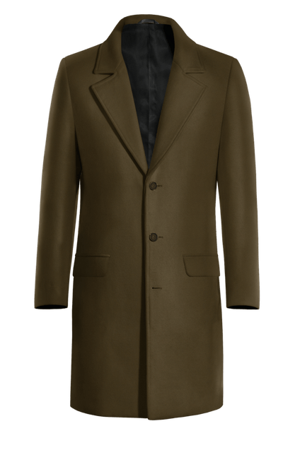 100% Wool Army Green long Overcoat with black lining