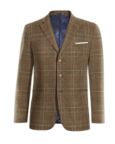 Brown prince of wales tweed limited three buttons Blazer with handkerchief