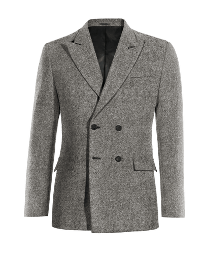 Light gray donegal tweed double breasted Suit Jacket with customized threads